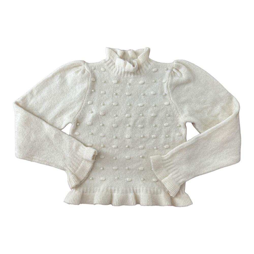 Miss Selfridge embellished cream high neck flared cuffs & waist sweater size 4